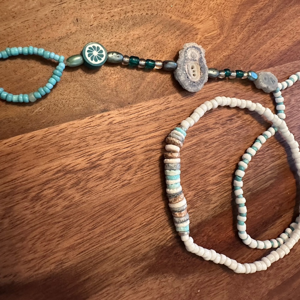 Handmade Beaded ankle/toe ring set with Blue and White Accents